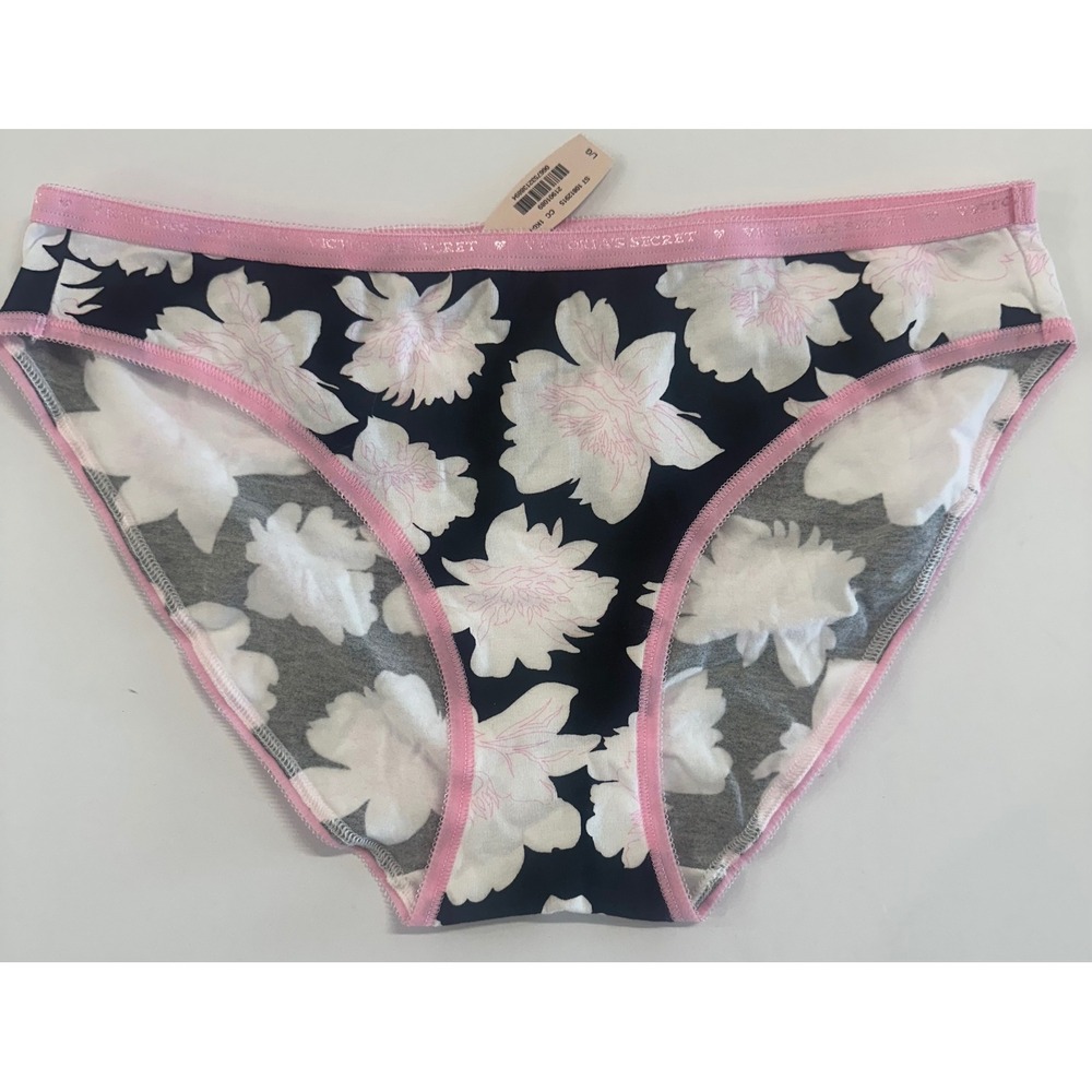 Victoria's Secret Bikini Panties L NWT 2013 Floral Cotton 10812915 Black Pink